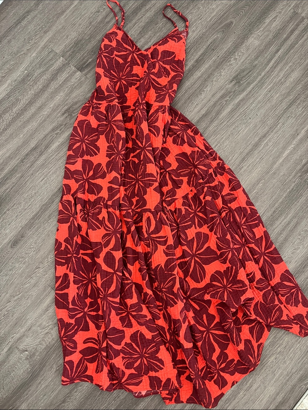 a new day Coral-Red Floral Maxi Dress with Spaghetti Straps